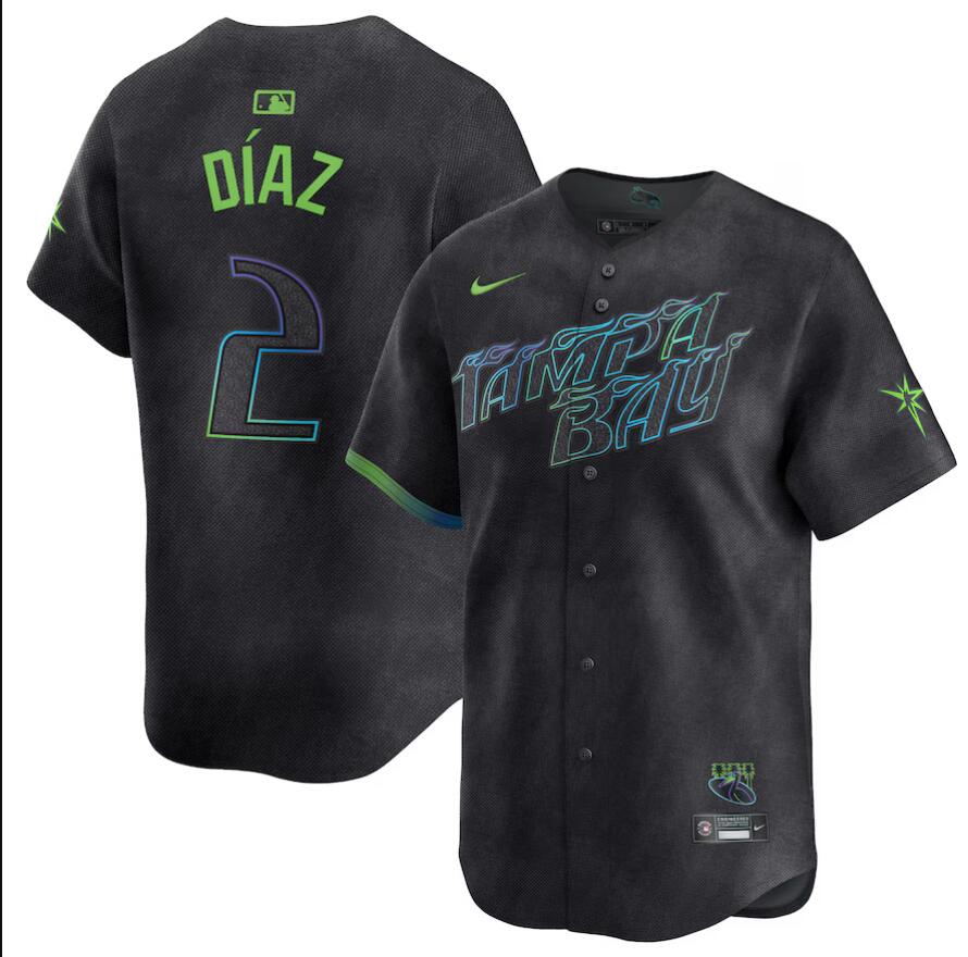 Men Tampa Bay Rays #2 Yandy Diaz Nike MLB Limited City Connect Black 2024 Jersey->->MLB Jersey